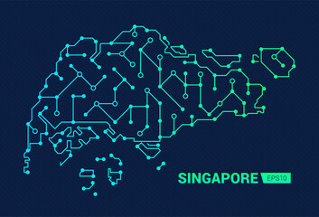 Abstract futuristic map of Singapore. Electric circuit of the country. Technology background.