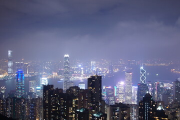 Fototapeta na wymiar Night cityscape of Hong Kong from Victoria peak