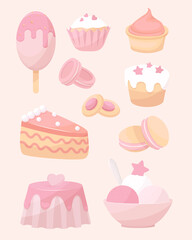 A set of different delicious food desserts