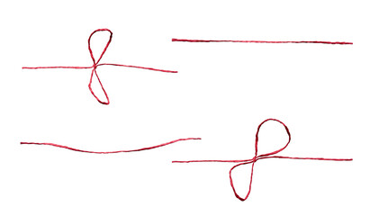 Red straight string and bow, knot isolated against a white background.