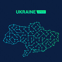 Abstract futuristic map of Ukraine. Electric circuit of the country. Technology background.