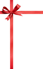 A red ribbon and bow Christmas border, banner isolated on a white background.