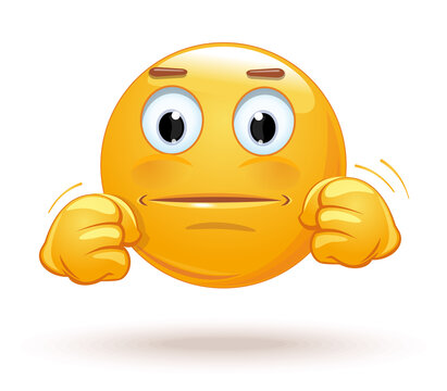 Emoji boxer. Fighter. Cockerel. Round yellow head with fists. Face emoticon got ready for a fight. Vector illustration 