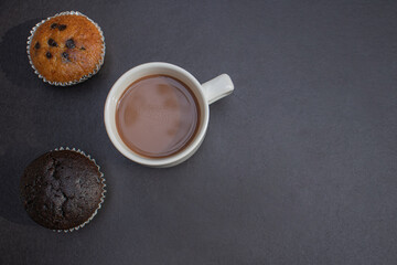 cup of coffee with chocolate cupcakes
