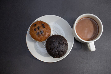 cup of coffee with chocolate cupcakes