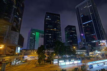 Night view in downtown of Hong Kong
