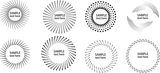 Radial halftone dots in Circle Form for comic books . fireworks Explosion background . Vector Illustration . Starburst
 round Logo . Circular Design element . Abstract Geometric star rays . Sunburst .