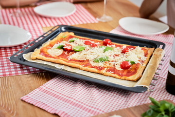  Close up of homemade pizza on the table