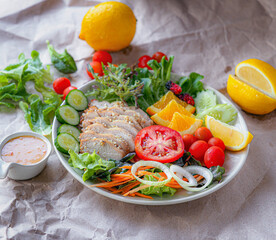 Chicken Breast Salad, Seafood Dressing, Fresh Vegetables, Healthy Diet Ideas for Weight Loss