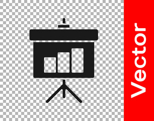 Black Presentation board with graph, schedule, chart, diagram, infographic, pie graph icon isolated on transparent background. Vector Illustration.