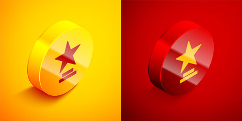 Isometric Movie trophy icon isolated on orange and red background. Academy award icon. Films and cinema symbol. Circle button. Vector Illustration.