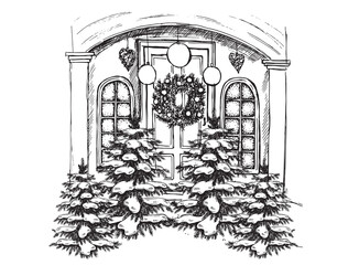 Naklejka premium Door decoration. Christmas card poster banner.