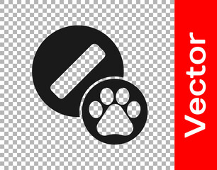 Black Dog pill icon isolated on transparent background. Prescription medicine for animal. Vector.