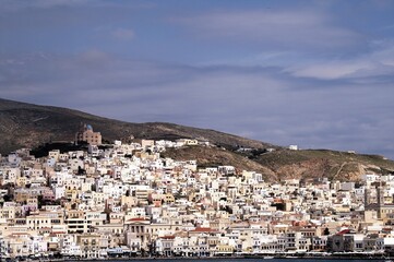 View of Ermoupoli town in Syros island, Cyclades, Greece.