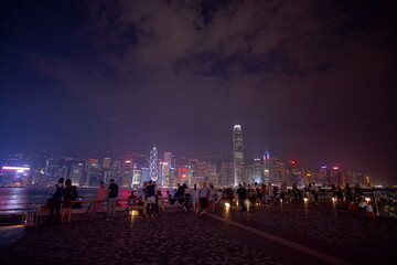 Obraz premium City landscape. Victoria Harbor and Hong Kong skyscrapers at night