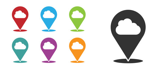 Black Location cloud icon isolated on white background. Set icons colorful. Vector.