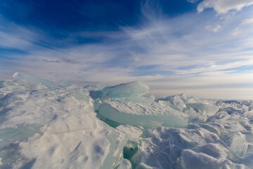 Winter siberian landscape with view on sky