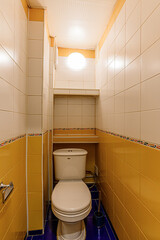 Russia, Moscow- February 15, 2020: interior room apartment modern bright cozy atmosphere. general cleaning, home decoration, preparation of house for sale. bathroom, sink, decor elements, toilet