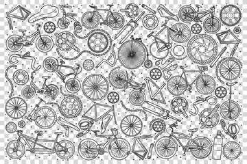 Bicycles shop doodle set