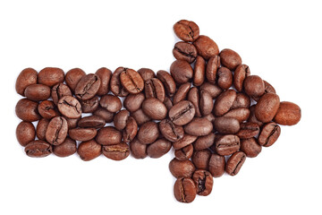 arrow of coffee beans on a white background, isolate