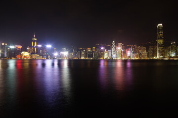 Naklejka na ściany i meble Hong Kong night view along Victoria Harbor