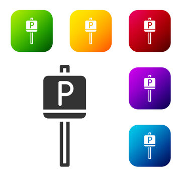 Black Parking icon isolated on white background. Street road sign. Set icons in color square buttons. Vector.