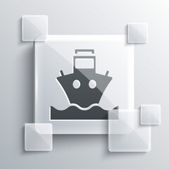 Grey Cargo ship icon isolated on grey background. Square glass panels. Vector.