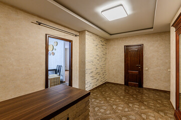 Russia, Moscow- February 15, 2020: interior room apartment modern bright cozy atmosphere. general cleaning, home decoration, preparation of house for sale