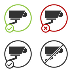 Black Security camera icon isolated on white background. Circle button. Vector.