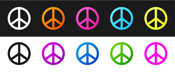 Set Peace icon isolated on black and white background. Hippie symbol of peace. Vector.