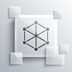 Grey Blockchain technology icon isolated on grey background. Cryptocurrency data. Abstract geometric block chain network technology business. Square glass panels. Vector.