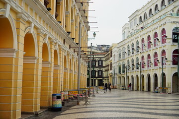 Fototapeta premium Streets, Macao, colorful doors and windows of traditional Macao houses
