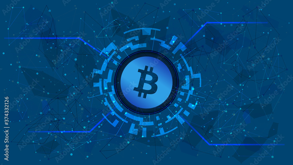 Canvas Prints bitcoin token symbol in a digital circle with a cryptocurrency theme on a blue background. btc coin 