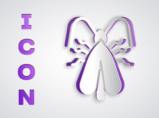 Fototapeta premium Paper cut Clothes moth icon isolated on grey background. Paper art style. Vector.