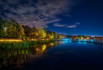 Fototapeta premium Moscow. August 27, 2020. Night. The pond in the Meshchersky park. Beautiful landscape
