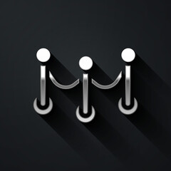 Silver Rope barrier icon isolated on black background. VIP event, luxury celebration. Celebrity party entrance. Long shadow style. Vector.
