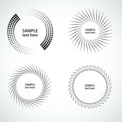 Radial halftone dots in Circle Form for comic books . fireworks Explosion background . Vector Illustration . Starburst
 round Logo . Circular Design element . Abstract Geometric star rays . Sunburst .