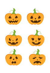 set of halloween pumpkins isolated on white background