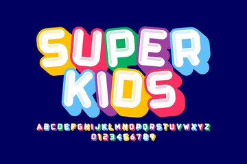 Playful style font design, colorful alphabet letters and numbers 