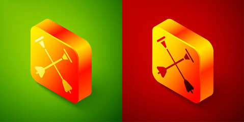 Isometric Arrow with sucker tip icon isolated on green and red background. Square button. Vector.