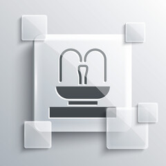 Grey Fountain icon isolated on grey background. Square glass panels. Vector.