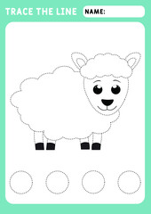 little Sheep. Preschool worksheet for practicing fine motor skills - tracing dashed lines. Tracing Worksheet. Illustration and vector outline - A4 paper ready to print.