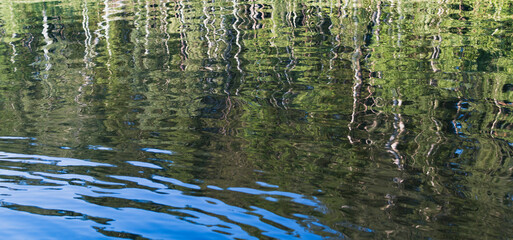 Obraz na płótnie Canvas The forest is reflected in the water of a forest lake