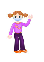 Bambina con mascherina che saluta