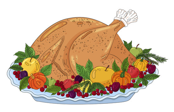 roasted turkey with fruits on a platter clip art preview