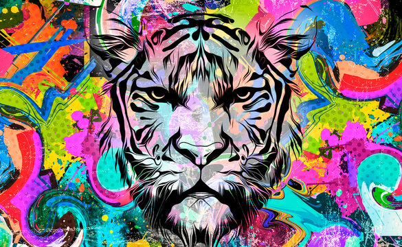 Tiger head with creative abstract element on white background