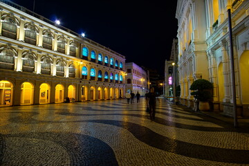 Macao,  Night street view of the Taipa old town area