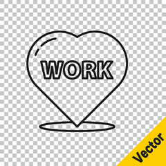 Black line Heart with text work icon isolated on transparent background. Vector Illustration.