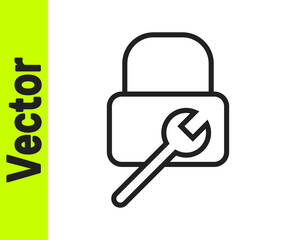 Black line Lock repair icon isolated on white background. Padlock sign. Security, safety, protection, privacy concept. Vector Illustration.
