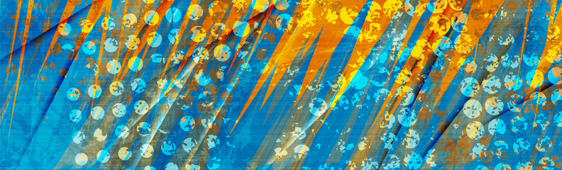 Abstract orange and blue grunge artistic background. Vector retro banner design